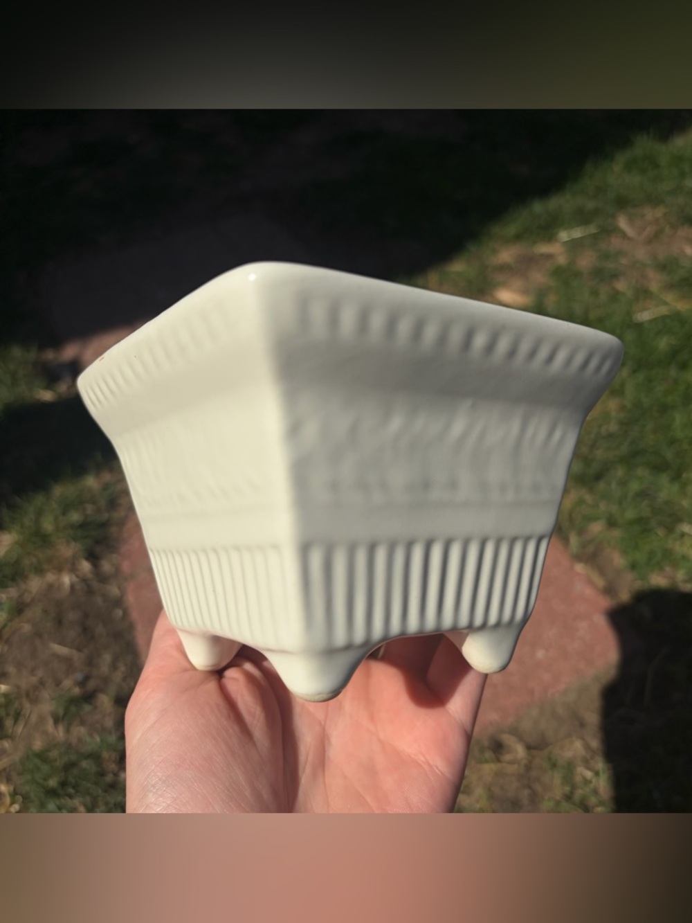 Vintage Small 5” Square White Ceramic Hull USA Pottery Footed Planter A2